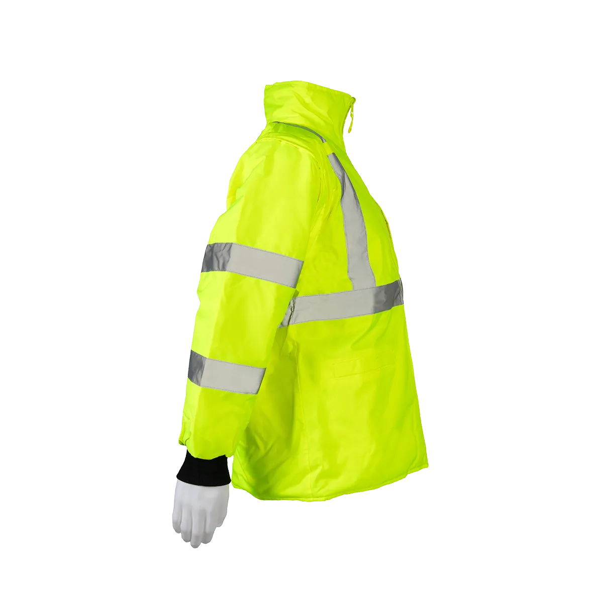 LBQPJRV-C3 ANSI Class 3 Lime/Black Reversible Waterproof 4-in-1 Quilted Jacket with Detachable Sleeves