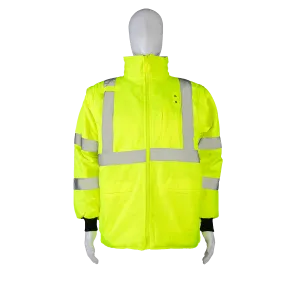 LBQPJRV-C3 ANSI Class 3 Lime/Black Reversible Waterproof 4-in-1 Quilted Jacket with Detachable Sleeves