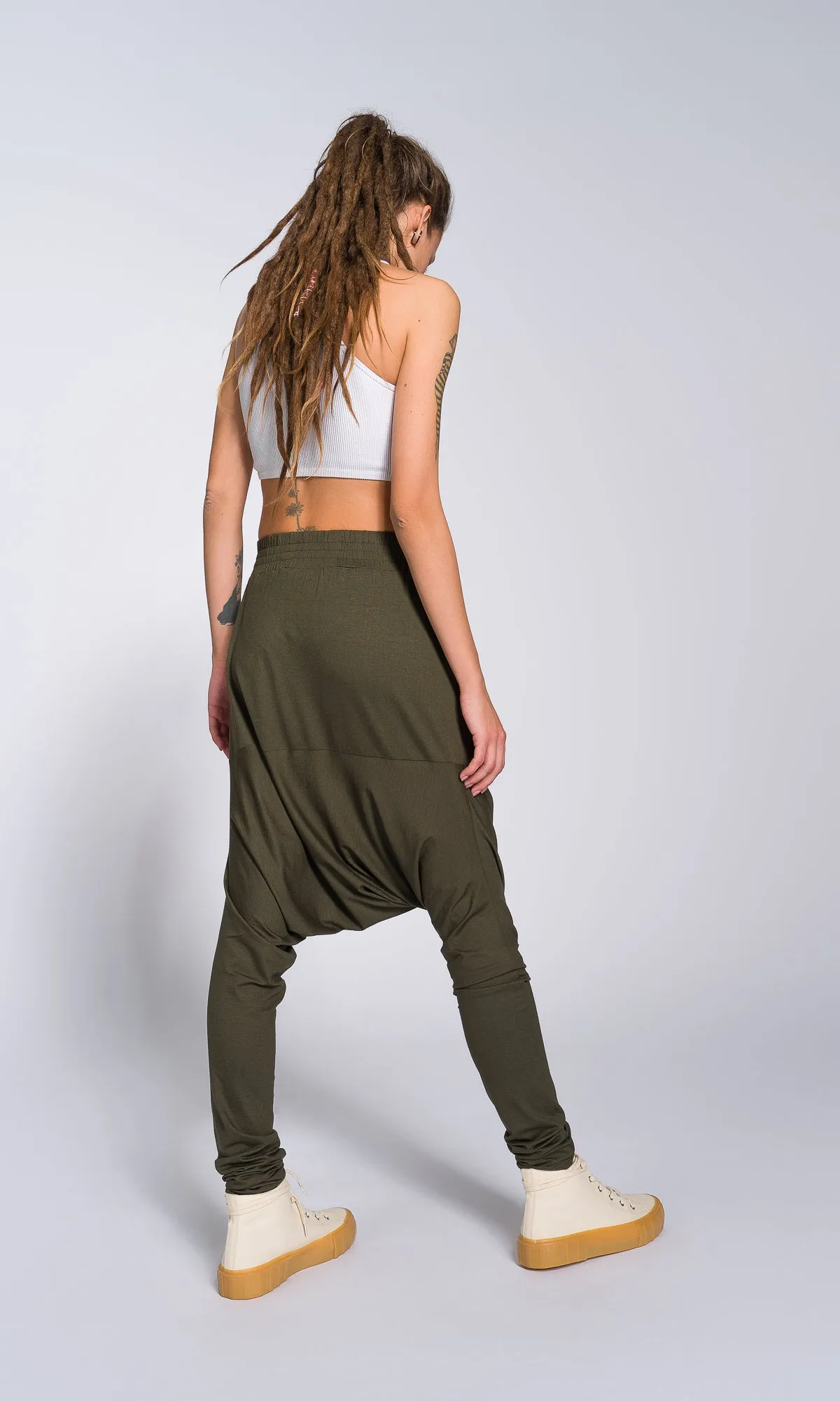 Loose Drop Crotch Pants with Slim Leg