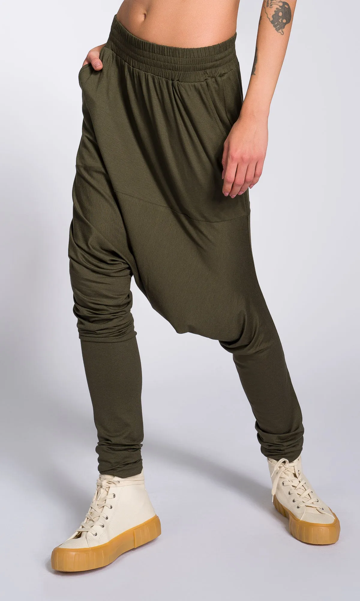 Loose Drop Crotch Pants with Slim Leg