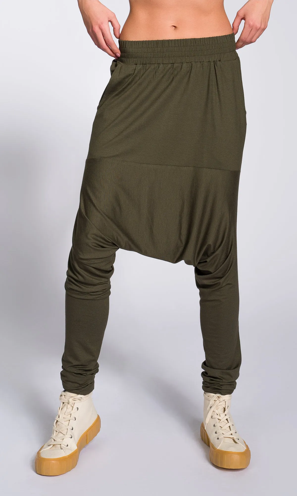 Loose Drop Crotch Pants with Slim Leg