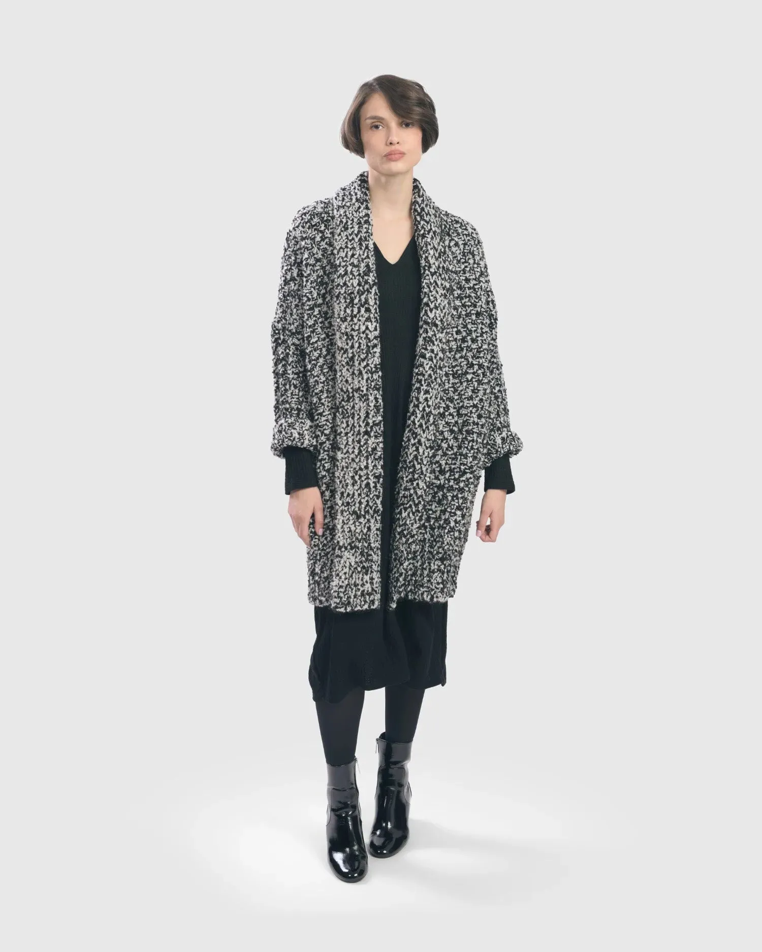 Melange Open-Front Sweater Coat, Mono