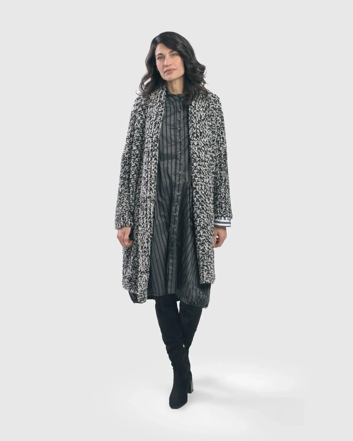 Melange Open-Front Sweater Coat, Mono