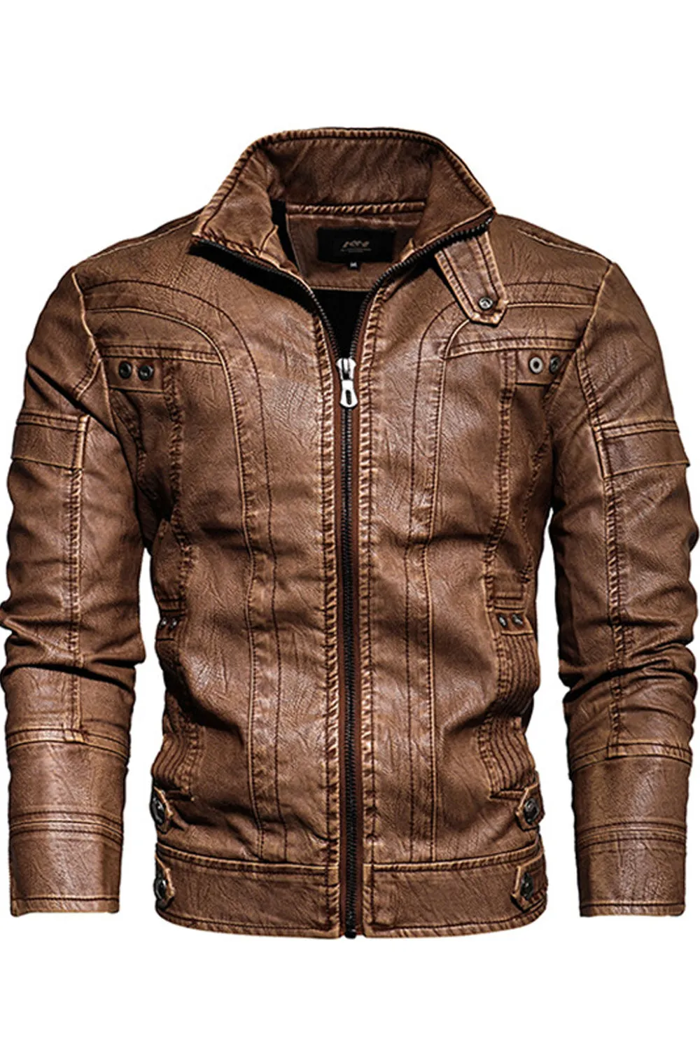 Men Outdoor Bike Riding Windbreaker Warm PU Leather Jacket     MLJ89623