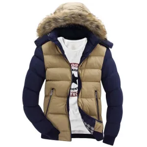 Men Windproof Hooded Neck Zipper Up Warm Padded Jacket - MPJ90877