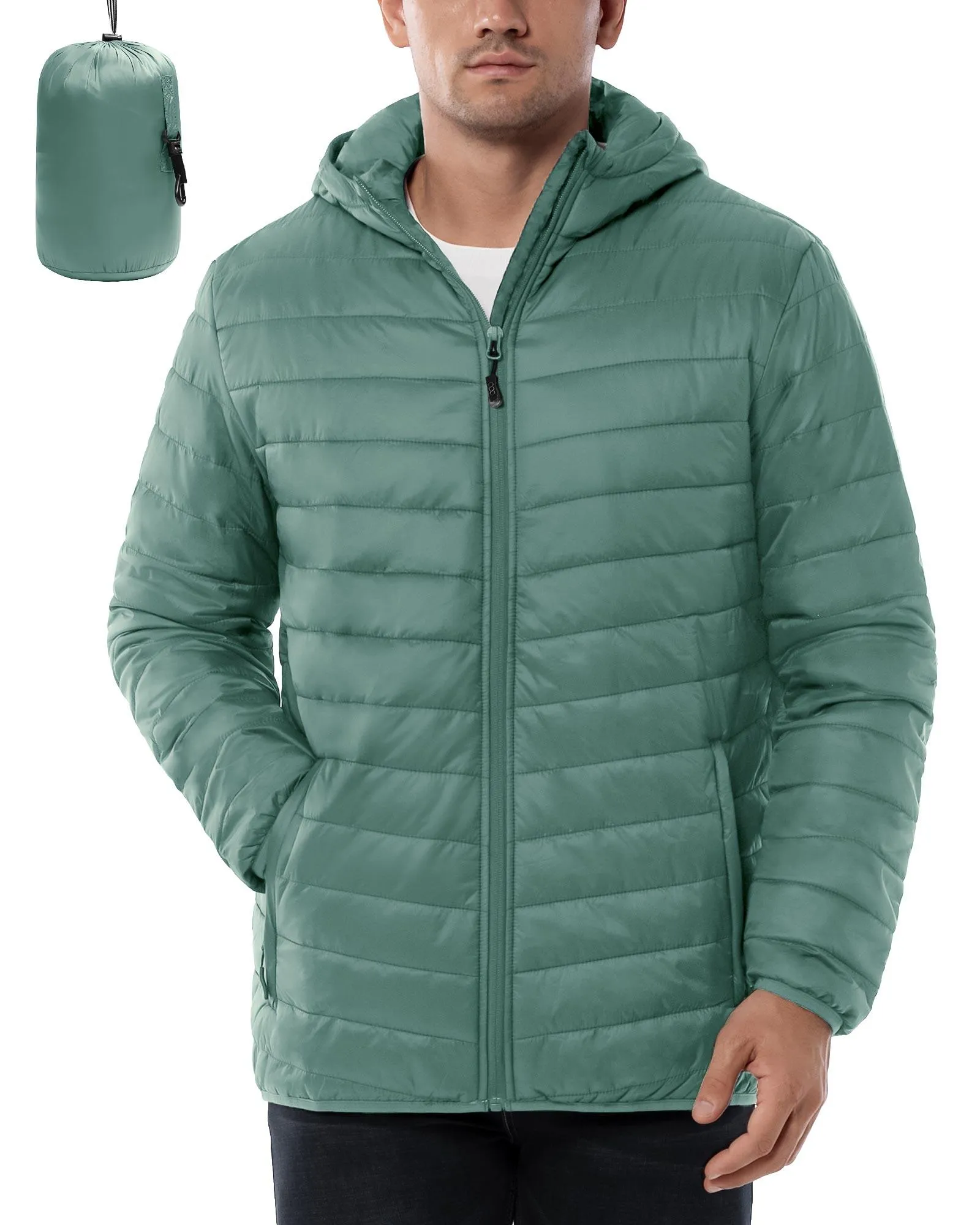 Men's 1.28lb Packable Insulated Jacket with Hood and 3 Pockets