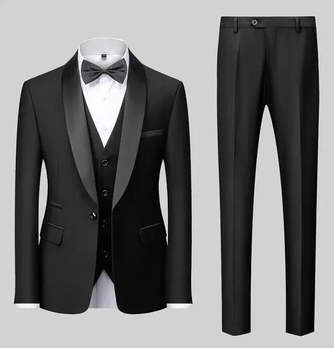 Men's 3 Pieces Suits Smart Fit Formal Business Wedding Tuxedo Blazer Vest & Trouser Set | Available in 11 Colours