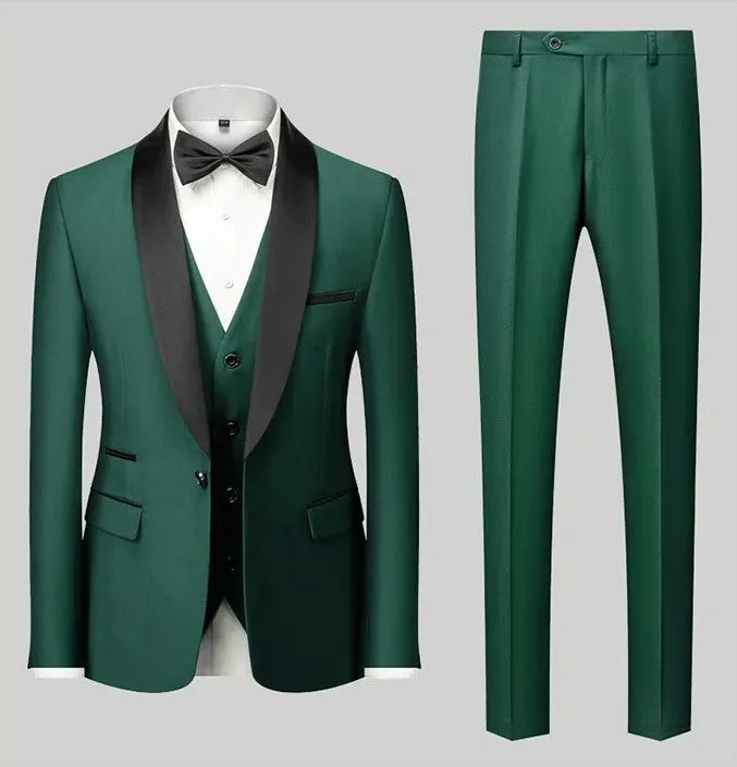 Men's 3 Pieces Suits Smart Fit Formal Business Wedding Tuxedo Blazer Vest & Trouser Set | Available in 11 Colours