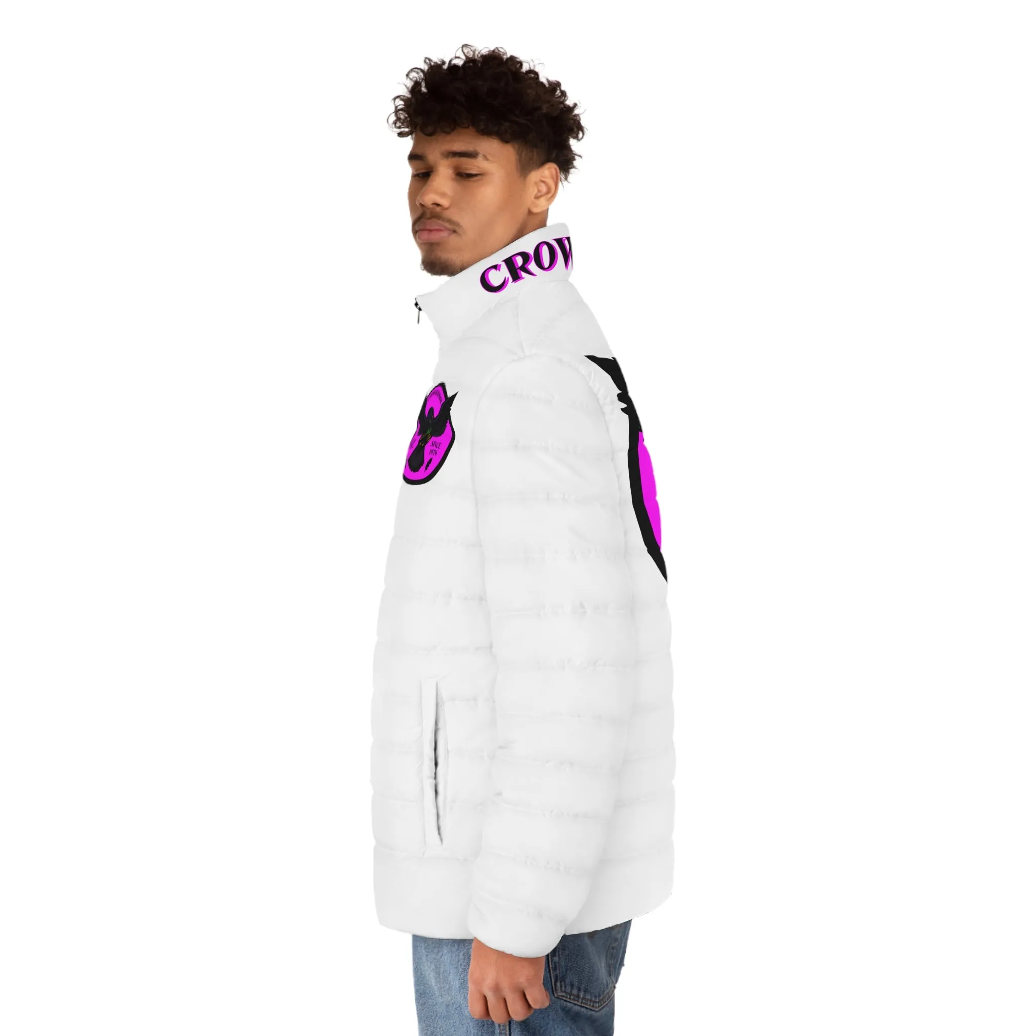 Men's 3rd GEN Puffer Jacket, WHITE W/ PINK LOGO