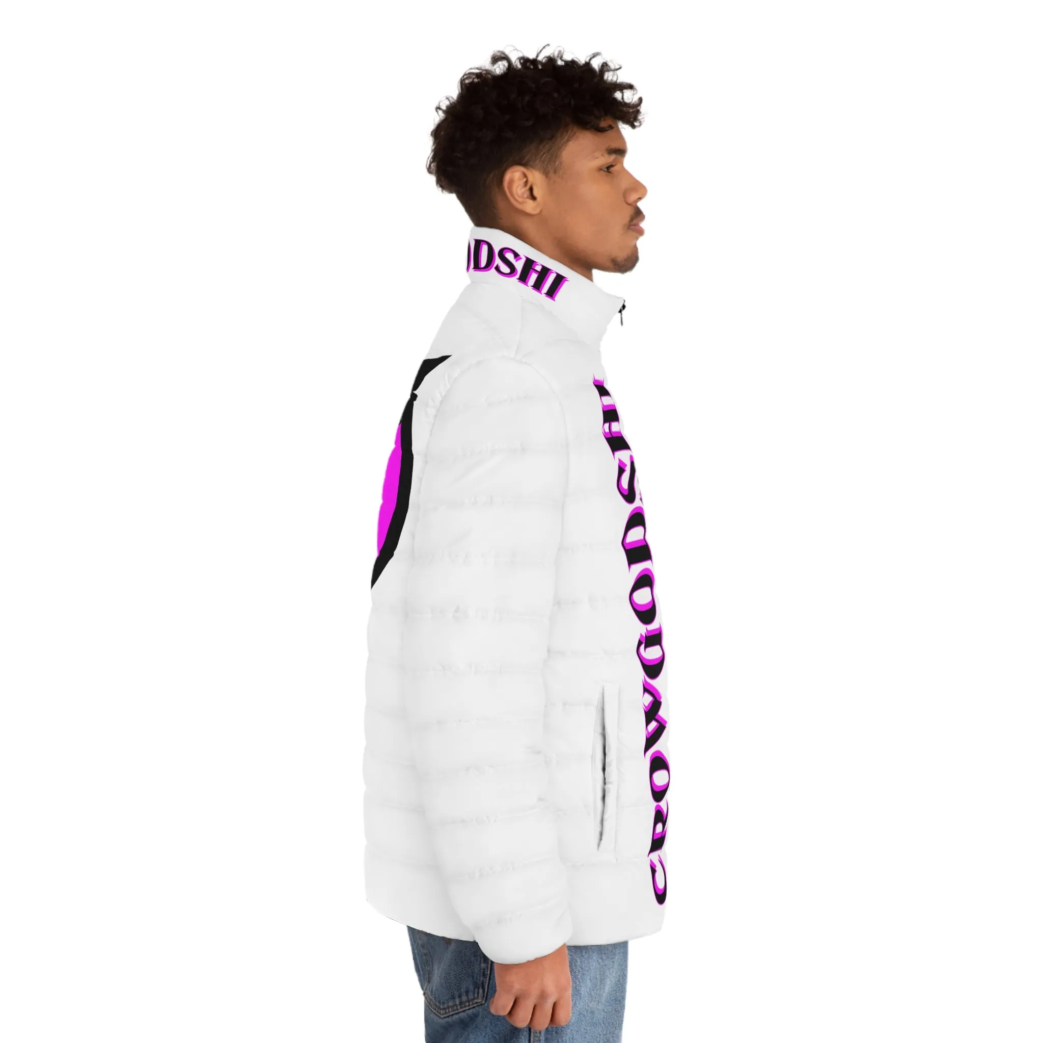 Men's 3rd GEN Puffer Jacket, WHITE W/ PINK LOGO