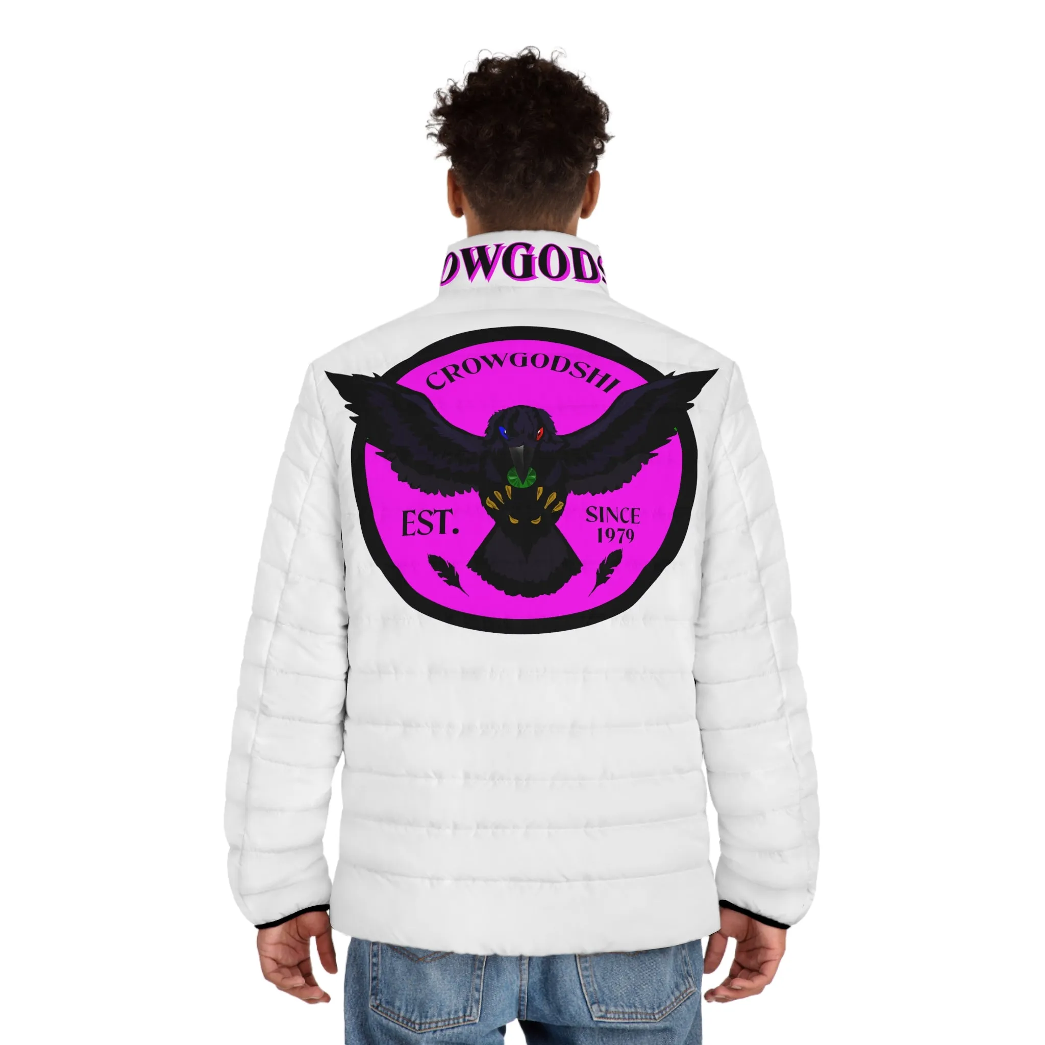 Men's 3rd GEN Puffer Jacket, WHITE W/ PINK LOGO