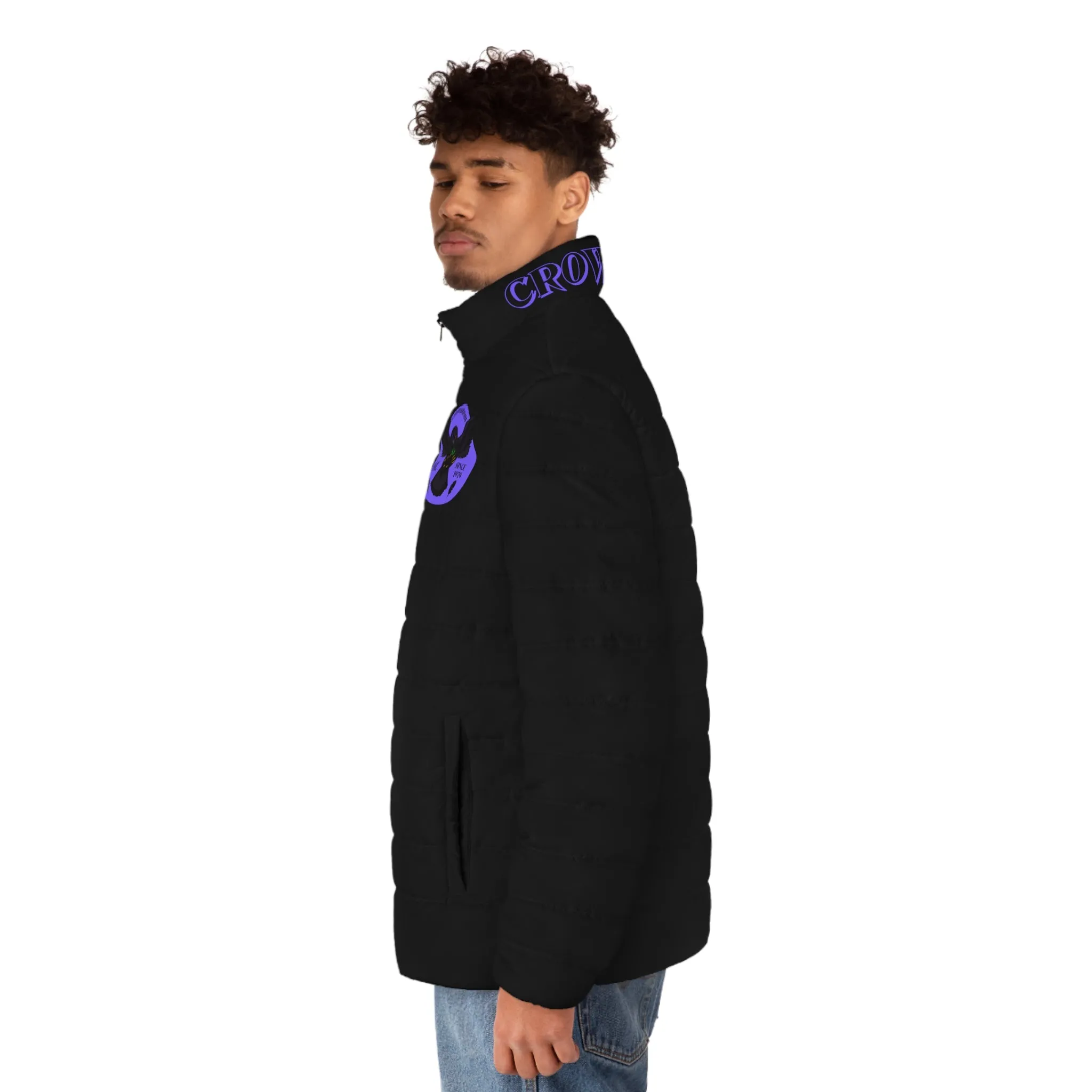 Men's CROWGODSHI 2nd GEN Puffer Jacket, BLACK W/ PURPLE LOGO