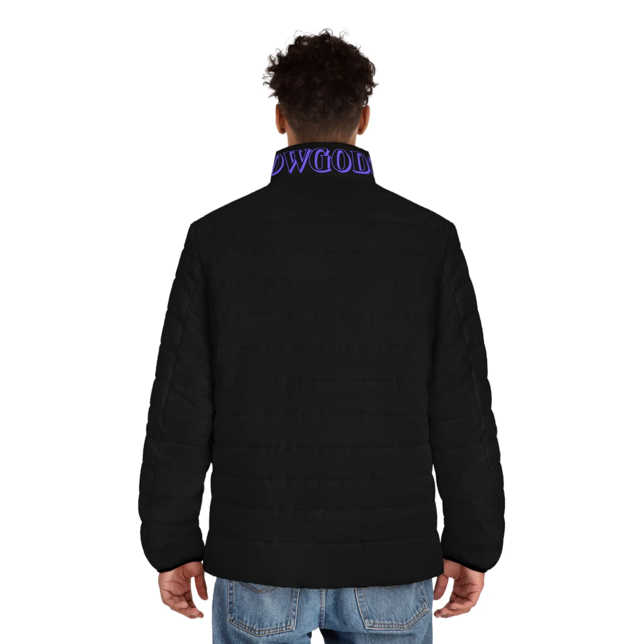 Men's CROWGODSHI 2nd GEN Puffer Jacket, BLACK W/ PURPLE LOGO