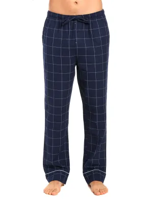 Mens Gingham 100% Cotton Flannel Lounge Pants - Windowpane Checks - Navy