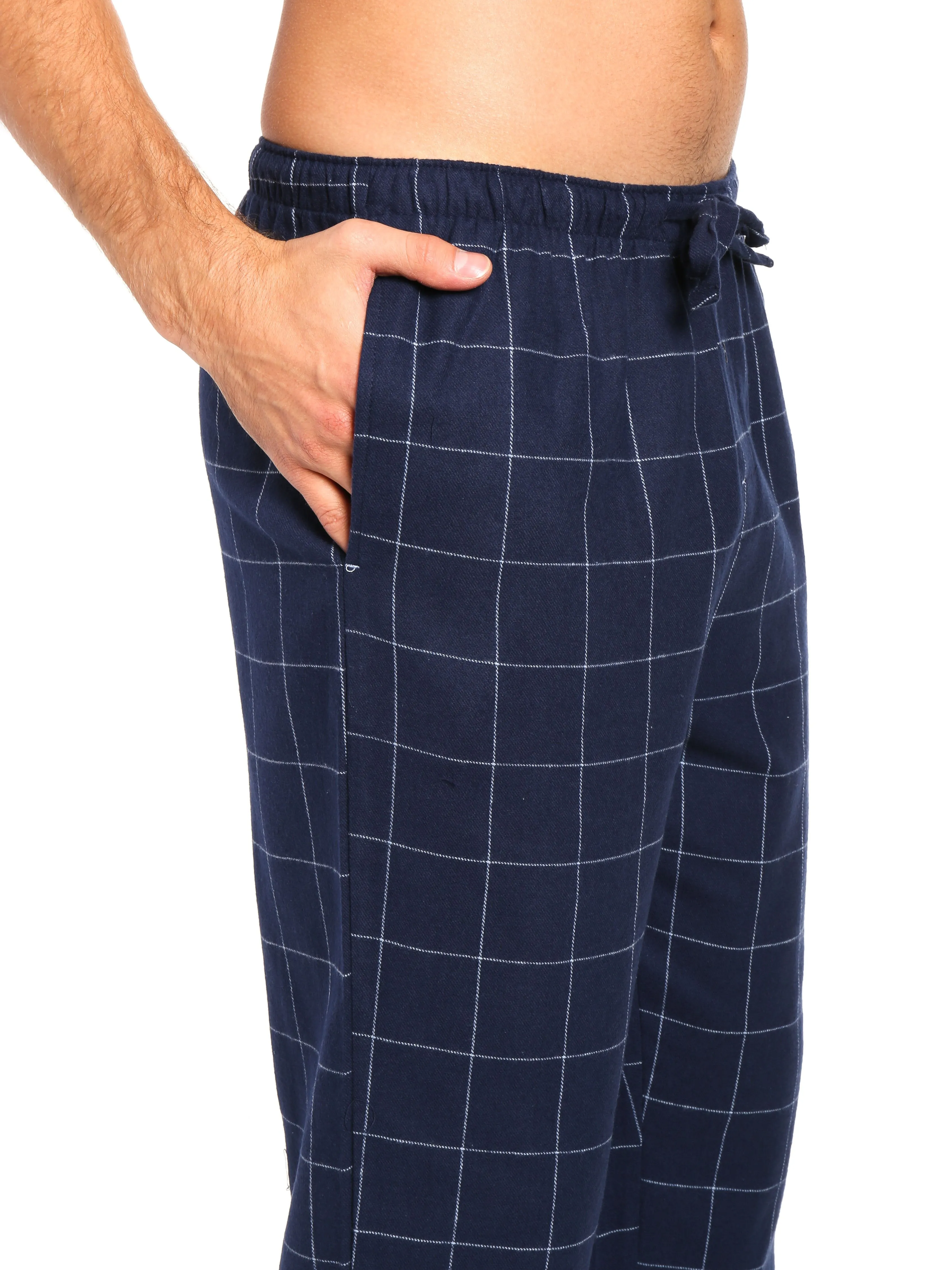 Mens Gingham 100% Cotton Flannel Lounge Pants - Windowpane Checks - Navy