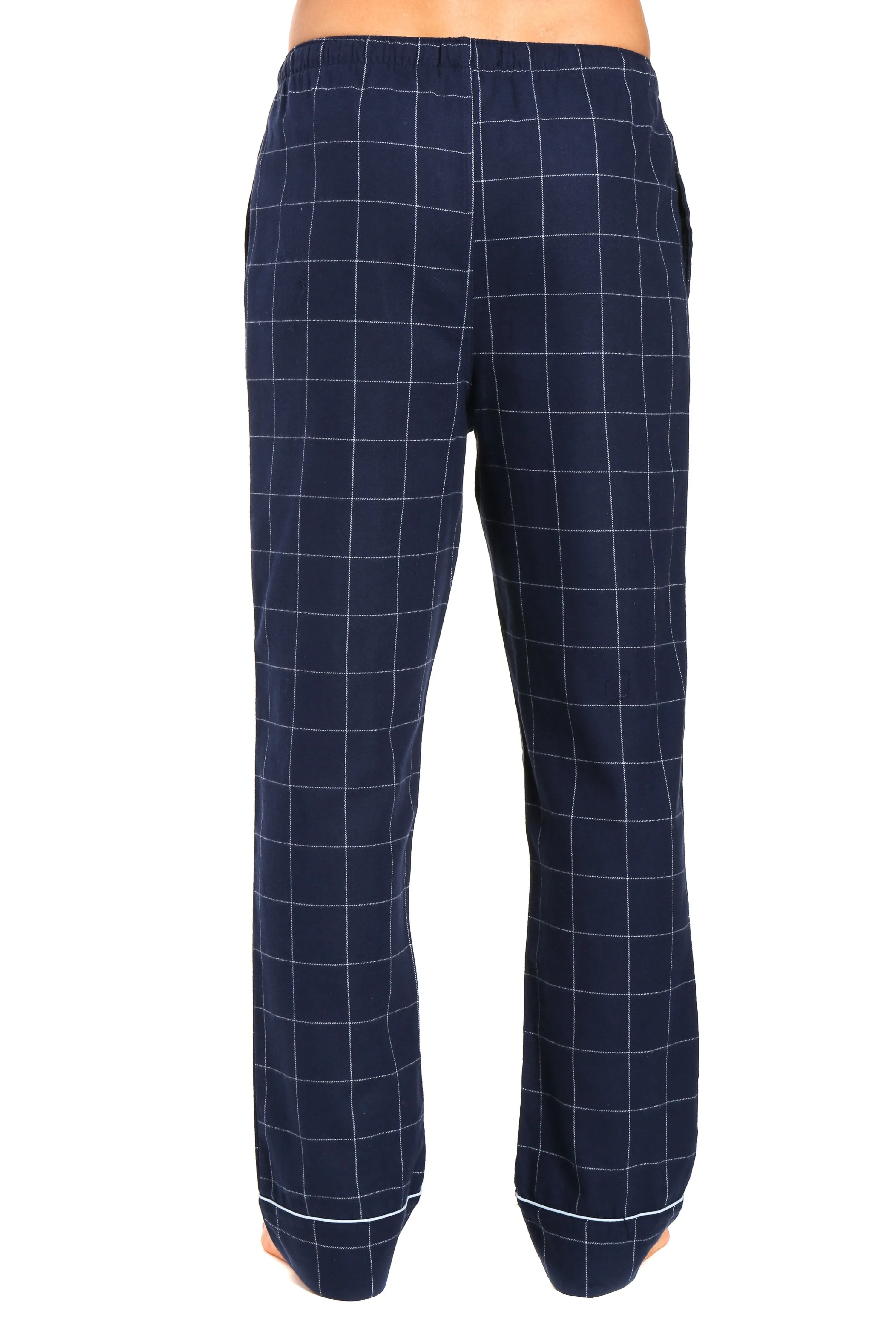 Mens Gingham 100% Cotton Flannel Lounge Pants - Windowpane Checks - Navy