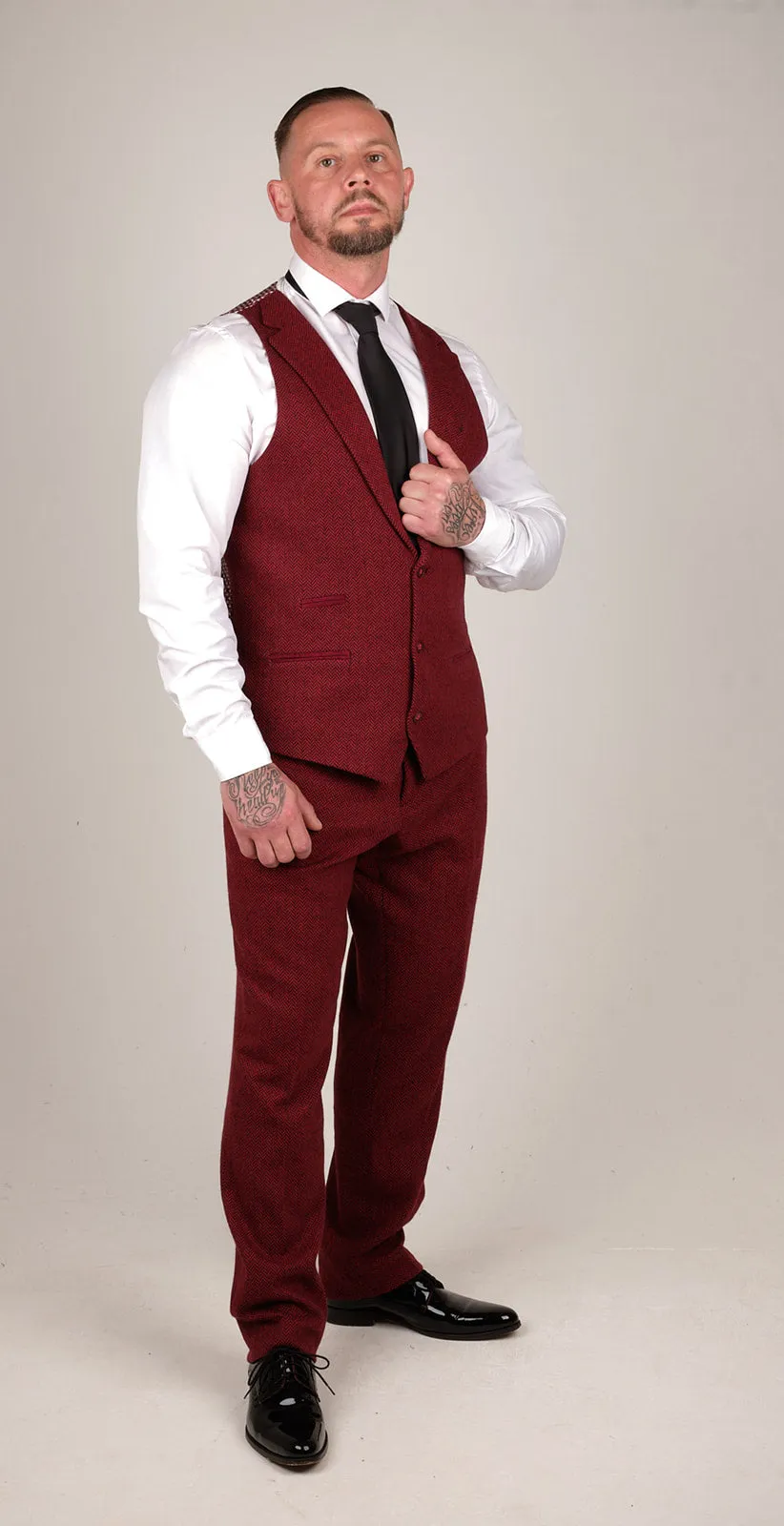 Men's Wine Herringbone 3 Piece Suit  | Wedding Suit | Party Wear | Office Wear