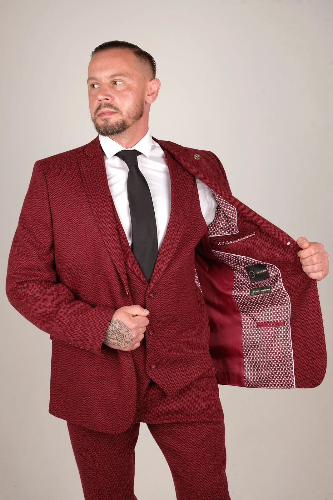 Men's Wine Herringbone 3 Piece Suit  | Wedding Suit | Party Wear | Office Wear