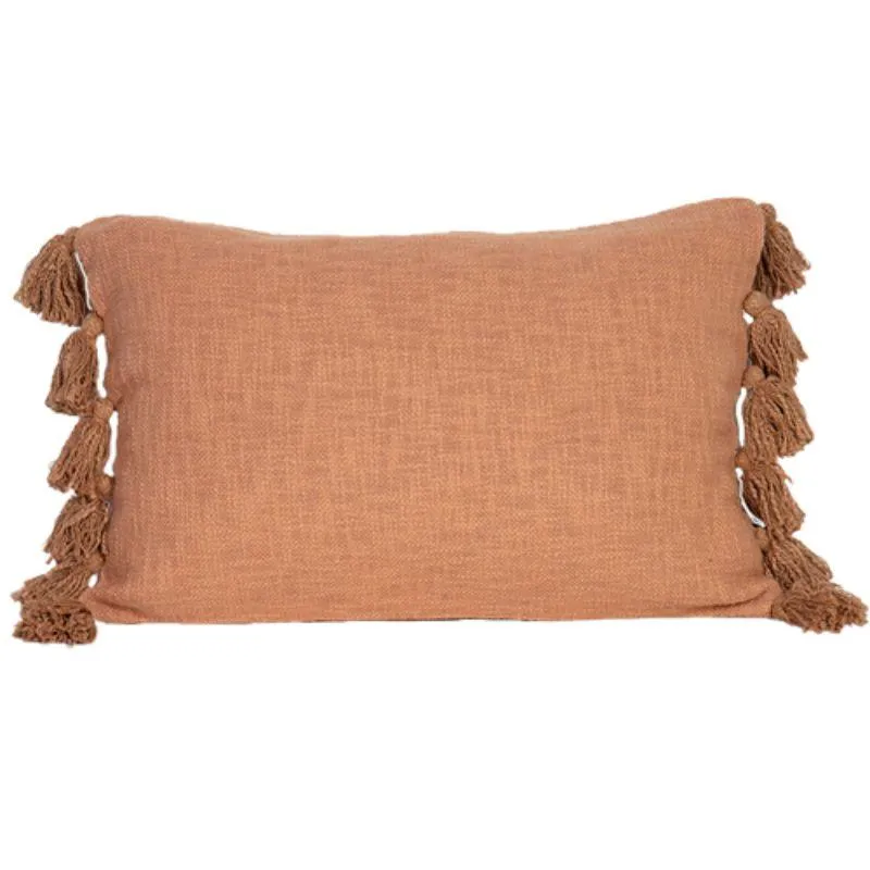 Mink Cotton Slub Tassle Cushion - 60cm x 40cm x 10cm