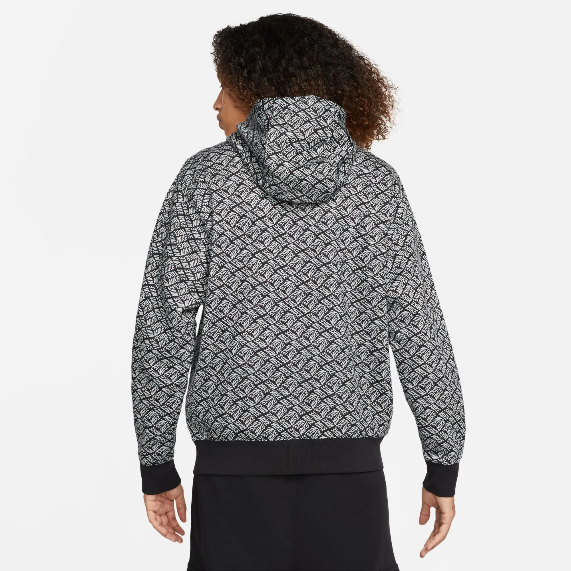 Nike Nsw Sports Essentials Aop Fleece Men's Hoodie Black-Grey