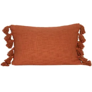 Ochre Cotton Slub Tassle Cushion - 60cm x 40cm x 10cm