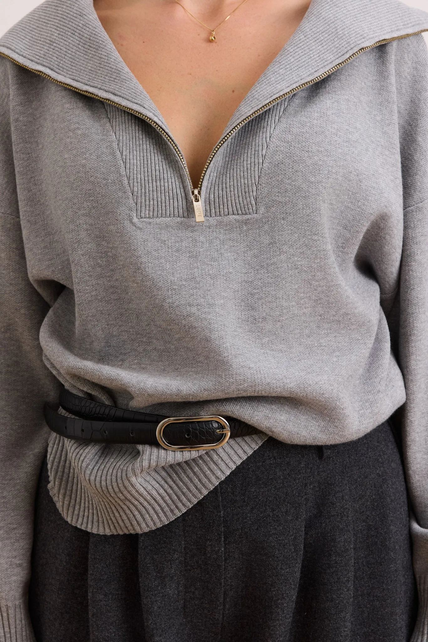 OLLY half zip knit sweater - Grey Melange