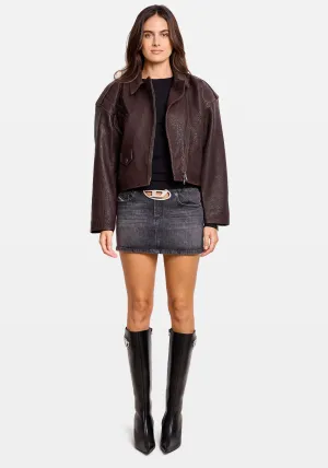 OPHELIA LEATHER BIKER BITTER CHOCOLATE