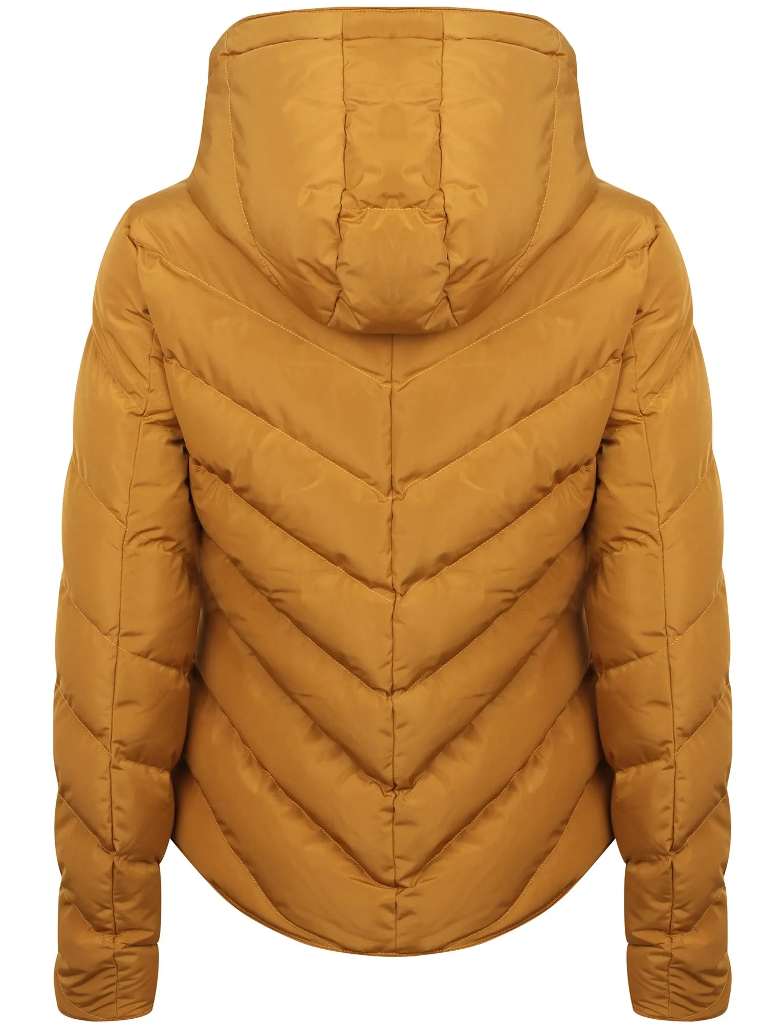 Oracle Chevron Quilted Hooded Puffer Jacket in Mustard - Tokyo Laundry