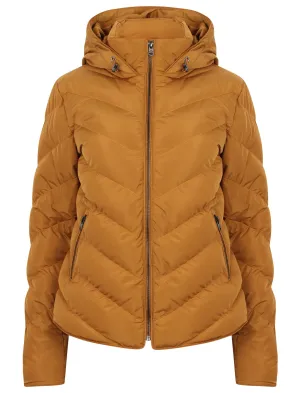 Oracle Chevron Quilted Hooded Puffer Jacket in Mustard - Tokyo Laundry