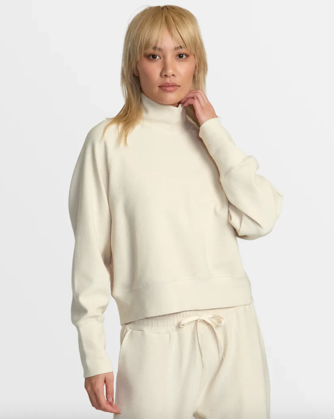 RVCA Womens Sofie Waffle Mock Neck -Latte