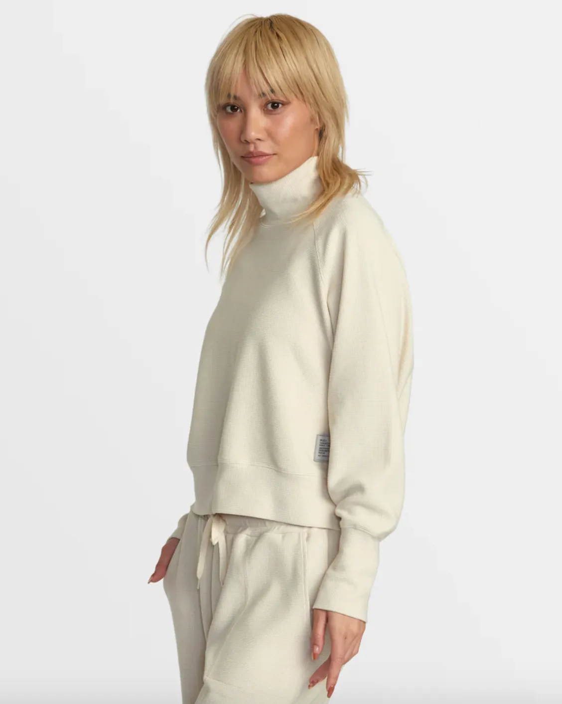 RVCA Womens Sofie Waffle Mock Neck -Latte