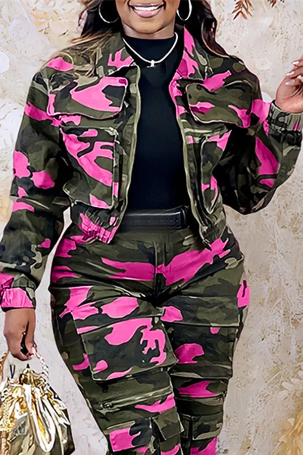 Stylish Camouflage Zip Up Long Sleeve Jacket