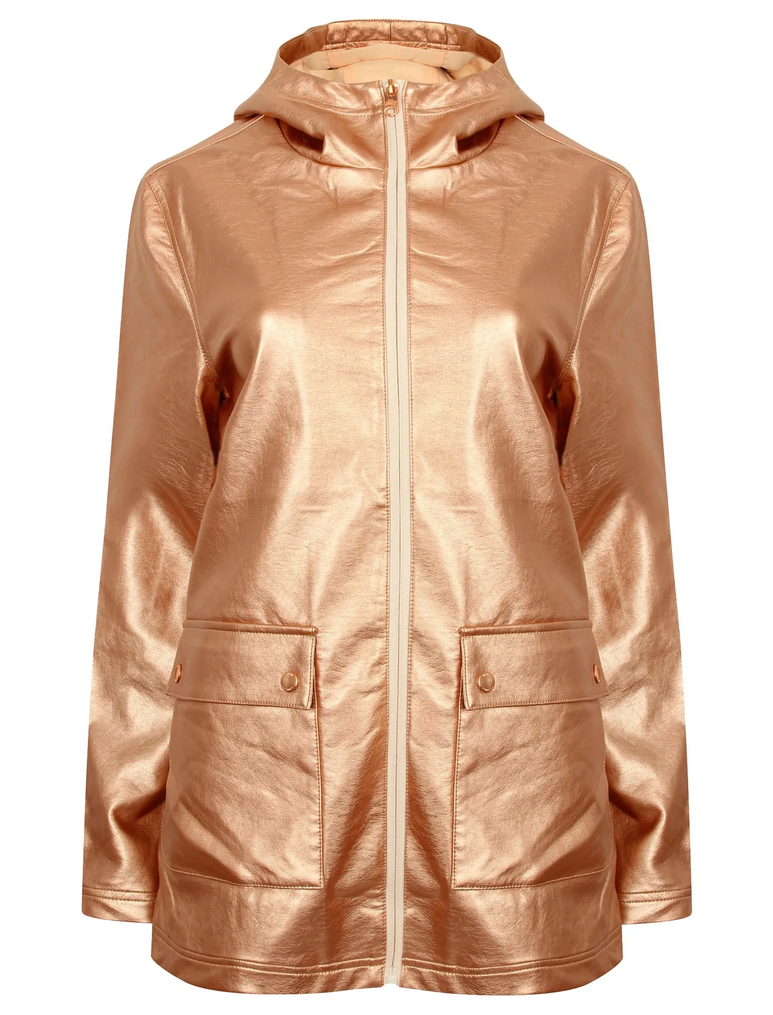 TL Seagull Hooded PU Coat in Metallic Rose - Tokyo Laundry