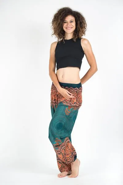 Unisex Geometric Mandalas Harem Pants in Turquoise