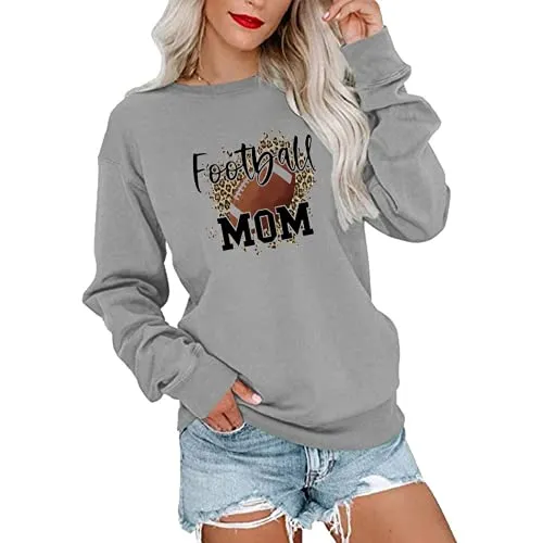 Women Football Mom Sweatshirt Leopard Print Long Sleeve Shirt