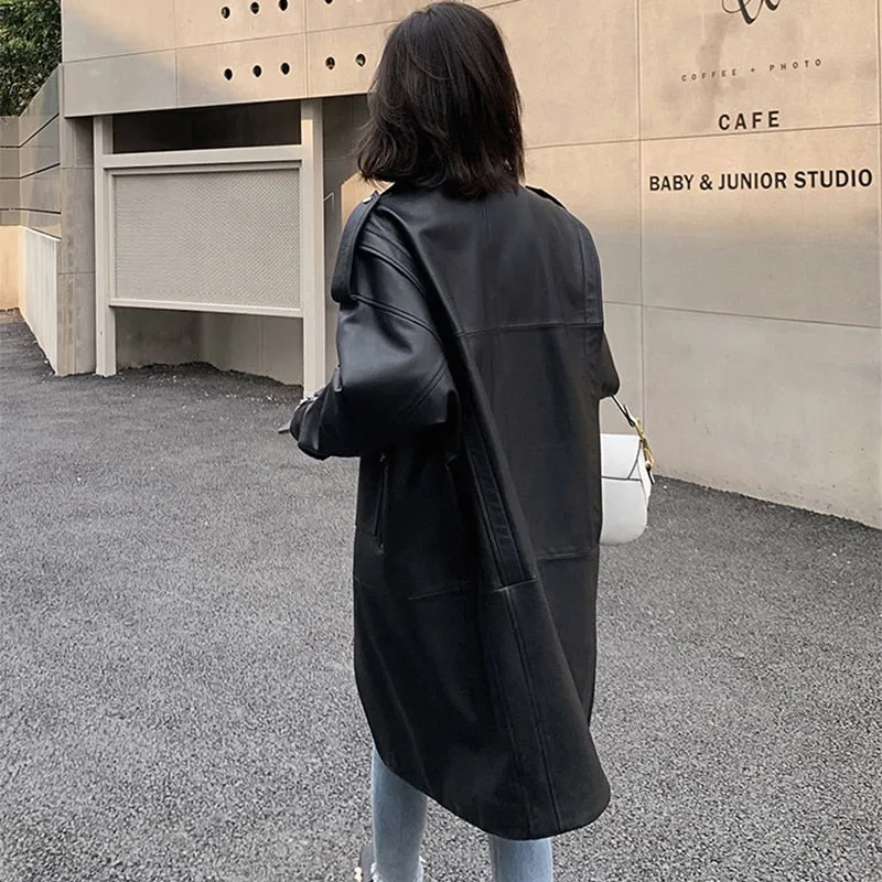 Women Leather Jacket | Streetwear Coat | Oversized Leather Jacket |Long Sleeve Jacket | Women Casual Coat | Long Leather Coat Jacket