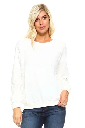 Women's Crewneck Sweatshirt with Patterned Sleeves