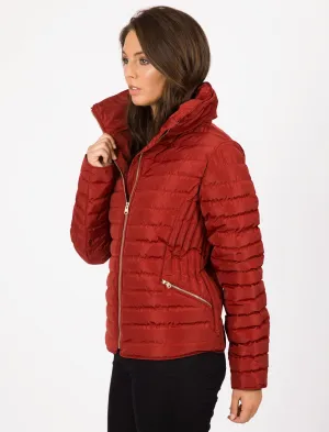 Zelda 2 Funnel Neck Quilted Jacket in Brick Red - Tokyo Laundry