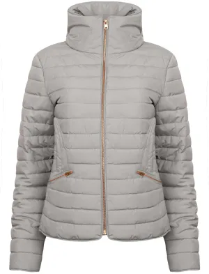 Zelda 2 Funnel Neck Quilted Jacket in Silver Sconce - Tokyo Laundry