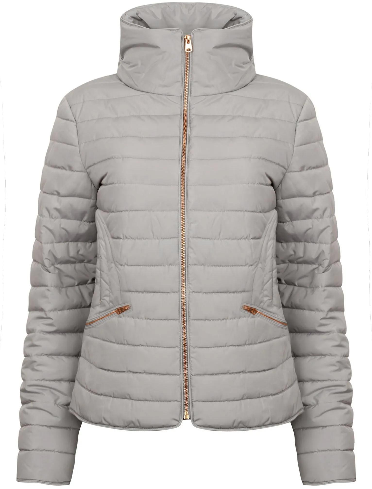 Zelda 2 Funnel Neck Quilted Jacket in Silver Sconce - Tokyo Laundry